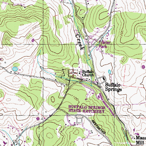 Topographic Map of Buffalo Springs Cemetery, TN
