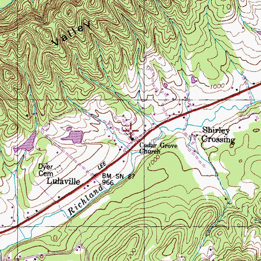 Topographic Map of Cedar Grove Cemetery, TN