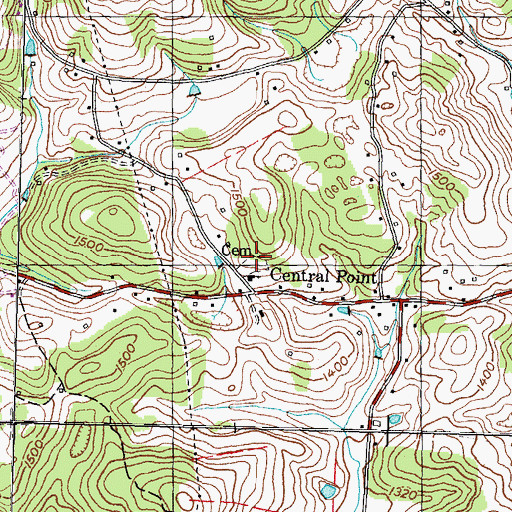 Topographic Map of Central Point Cemetery, TN