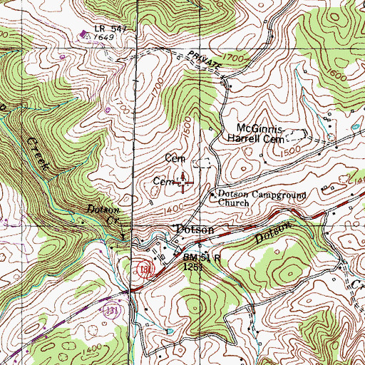 Topographic Map of Dotson Cemetery, TN