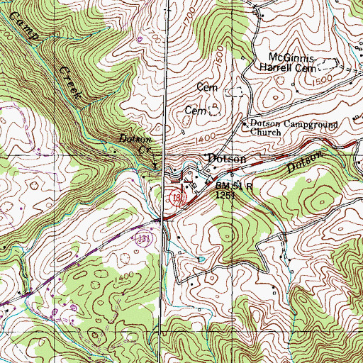 Topographic Map of Dotson School (historical), TN