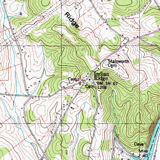 Topographic Map of Indian Ridge Cemetery, TN