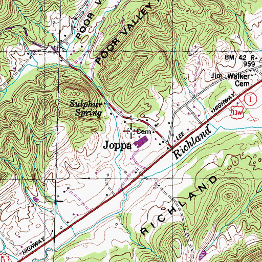 Topographic Map of Joppa Cemetery, TN