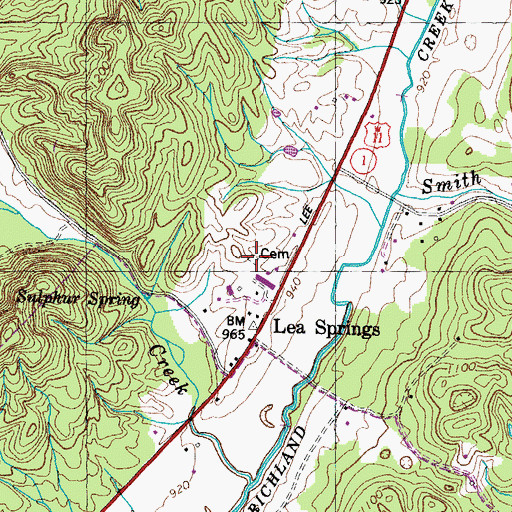 Topographic Map of Lea Springs Cemetery, TN