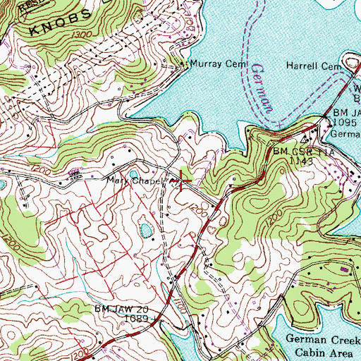 Topographic Map of Marys Chapel Cemetery, TN