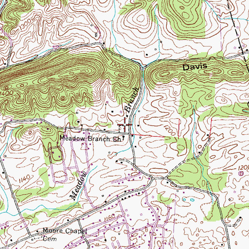 Topographic Map of Meadow Branch Cemetery, TN