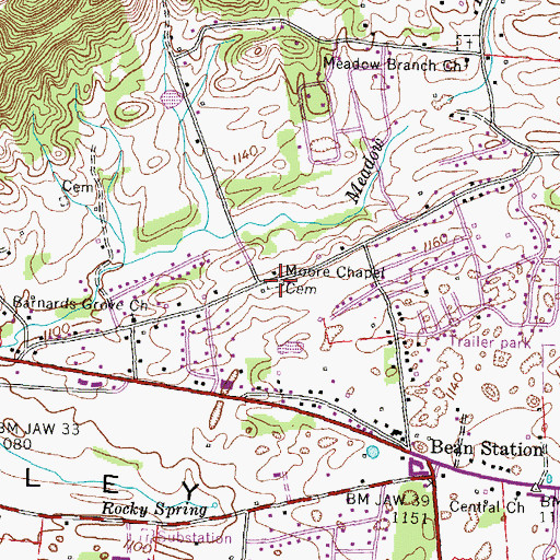 Topographic Map of Moores Chapel Cemetery, TN
