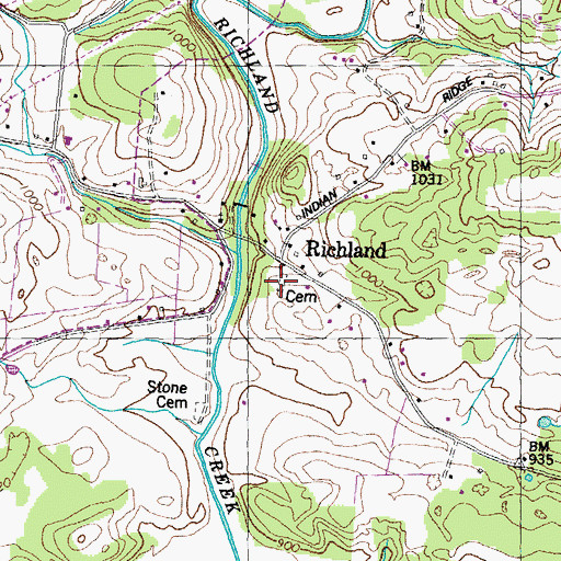 Topographic Map of Mouth of Richalnd Cemetery, TN