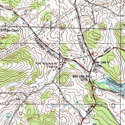 Topographic Map of New Blackwell Cemetery, TN