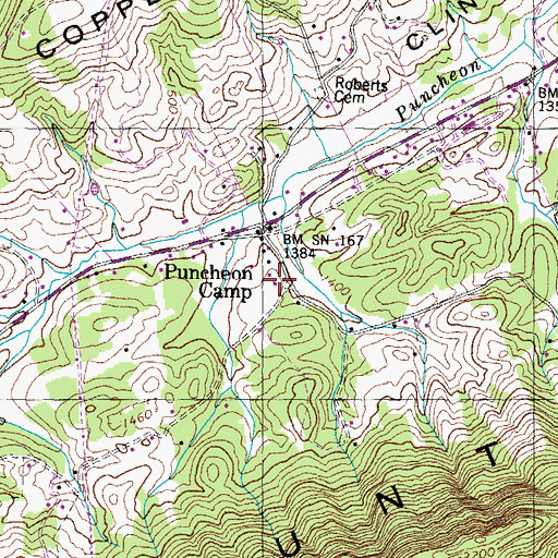Topographic Map of Puncheon Camp School (historical), TN
