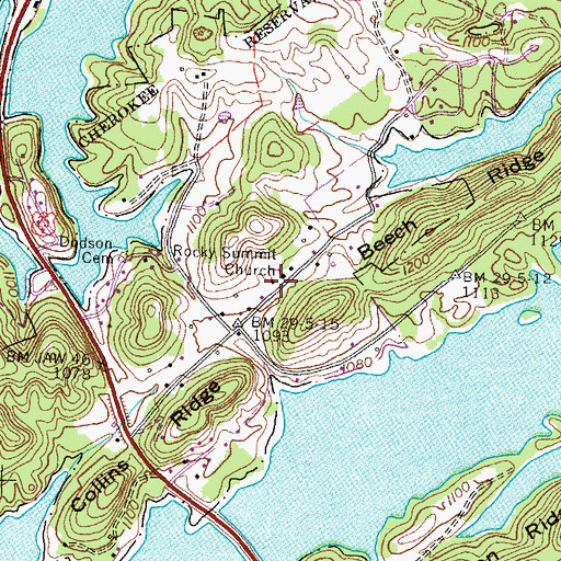Topographic Map of Rocky Summit Cemetery, TN