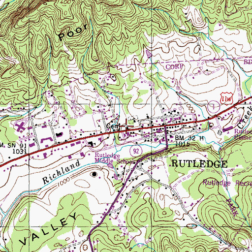 Topographic Map of Rutledge Cemetery, TN