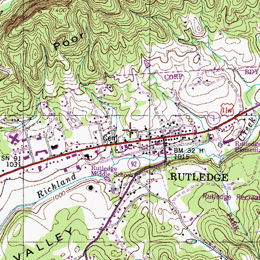 Topographic Map of Rutledge Cemetery, TN