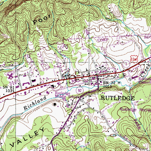 Topographic Map of Rutledge Methodist Church, TN