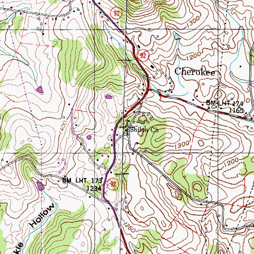 Topographic Map of Shiloh Cemetery, TN