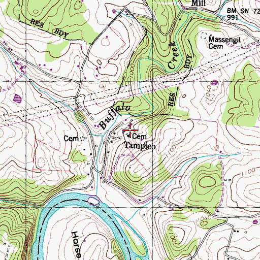 Topographic Map of Tampico Cemetery, TN