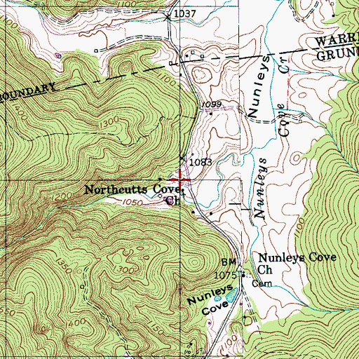 Topographic Map of Northcutts Cove Cemetery, TN