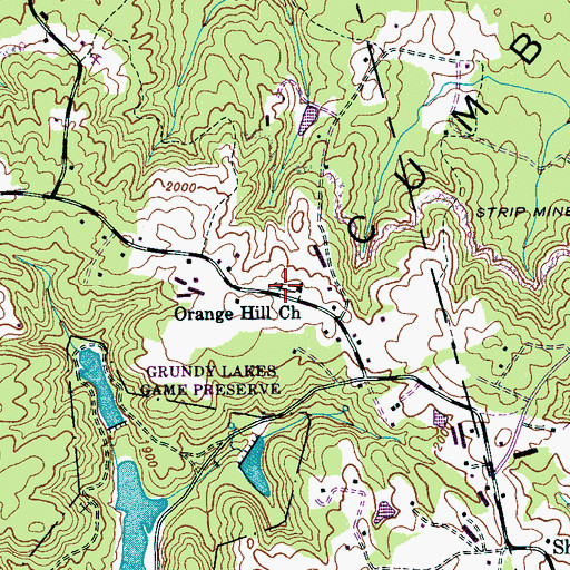 Topographic Map of Orange Hill Cemetery, TN