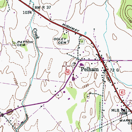Topographic Map of Pelham Cemetery, TN