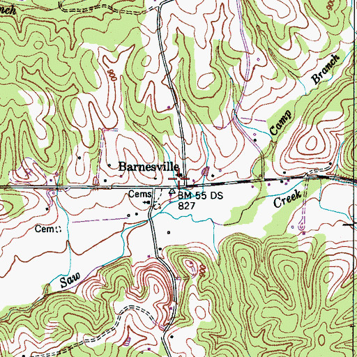 Topographic Map of Barnesville Baptist Church, TN