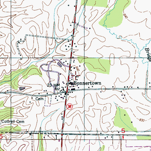 Topographic Map of Bonnertown School (historical), TN