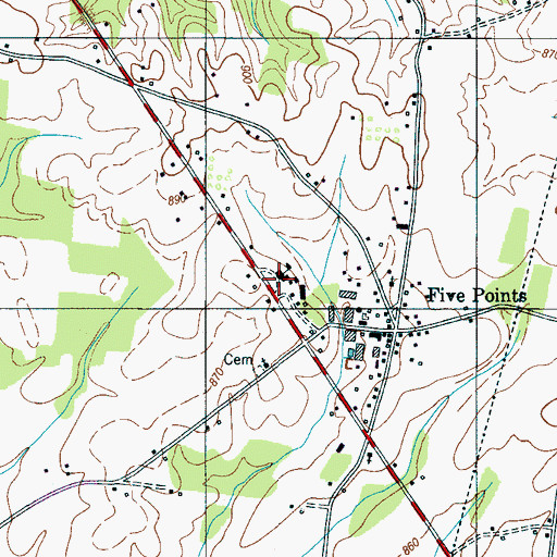 Topographic Map of Five Points School (historical), TN