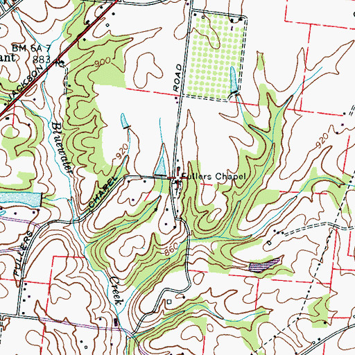 Topographic Map of Fullers Chapel School (historical), TN