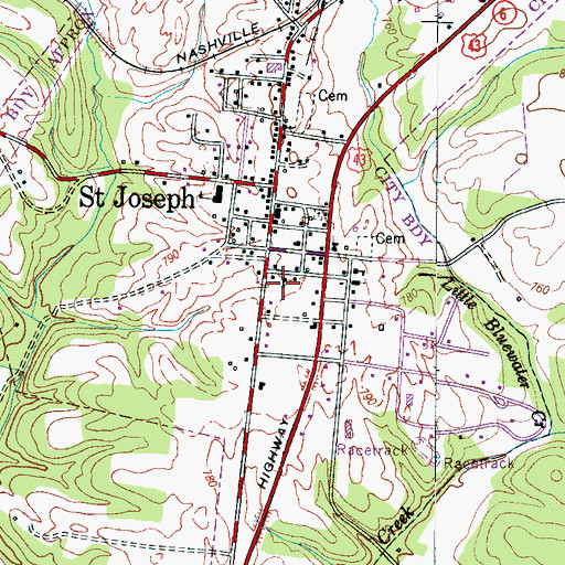 Topographic Map of Saint Joseph First Baptist Church, TN