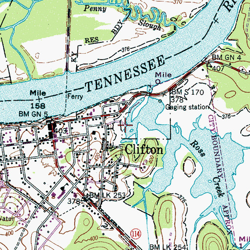 Topographic Map of Clifton City Park, TN