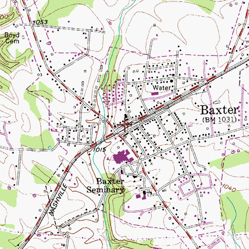 Topographic Map of Baxter Public Library, TN