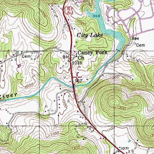 Topographic Map of Browns Mill Church (historical), TN