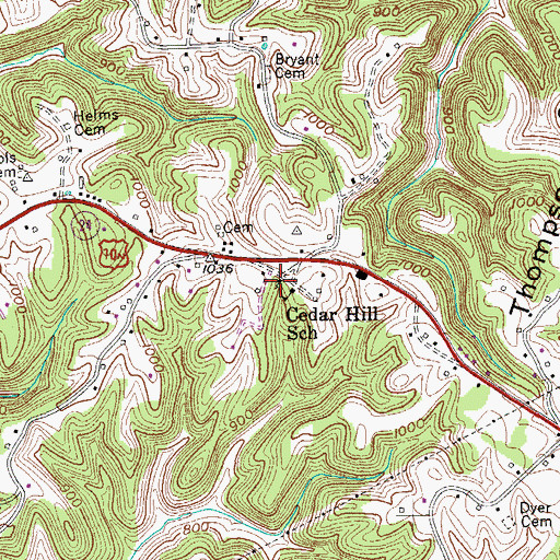 Topographic Map of Cedar Hill Baptist Church, TN