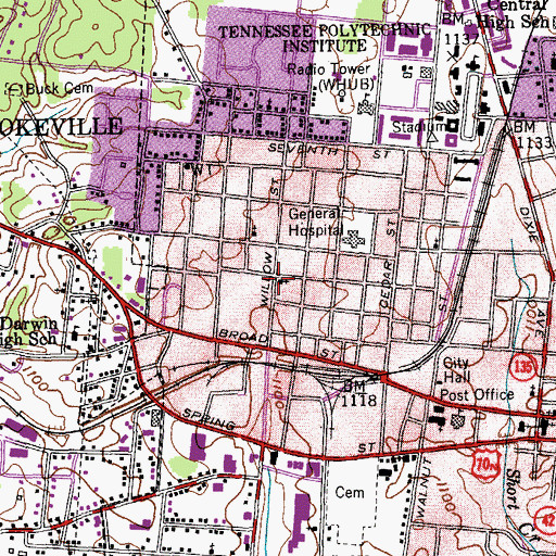 Topographic Map of Cookeville Church of Christ, TN