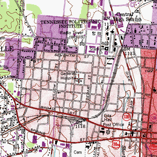 Topographic Map of Cookeville Regional Medical Center, TN