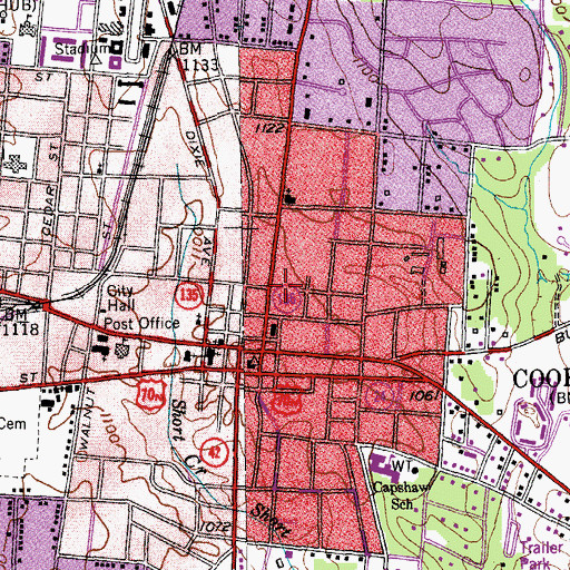Topographic Map of Cumberland School of Medical Technology, TN