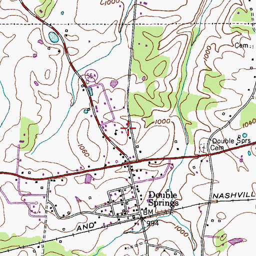 Topographic Map of Double Springs Baptist Church, TN