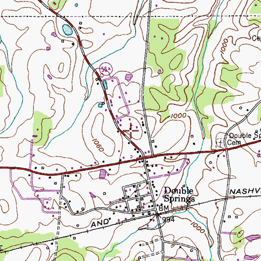 Topographic Map of Double Springs School (historical), TN