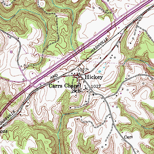 Topographic Map of Hickey Church, TN
