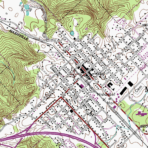 Topographic Map of Monterey City Hall, TN