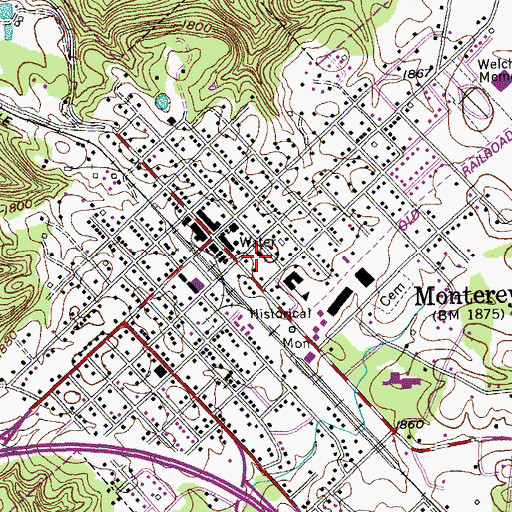 Topographic Map of Monterey First Baptist Church, TN