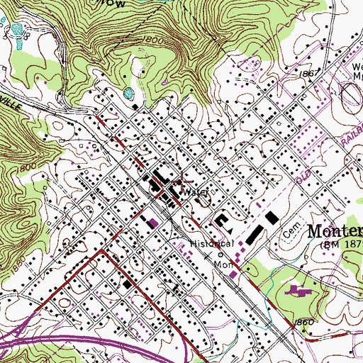 Topographic Map of Monterey Methodist Church, TN