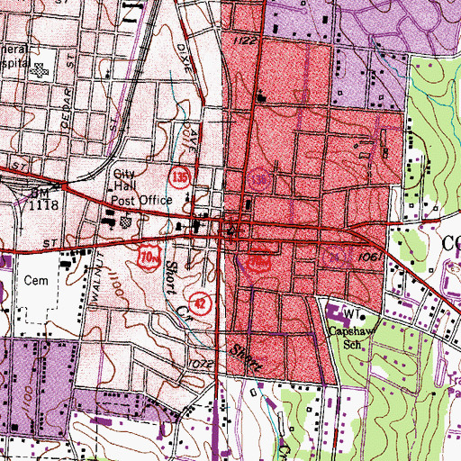 Topographic Map of Putnam County Courthouse, TN