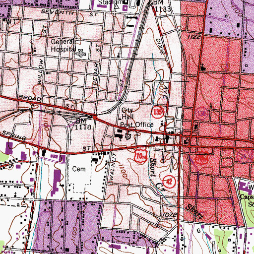Topographic Map of Putnam County Library, TN