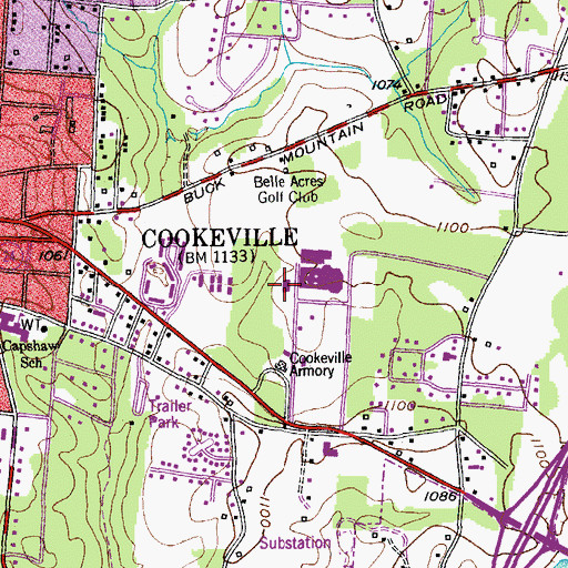 Topographic Map of Putnam County Vocational Center, TN
