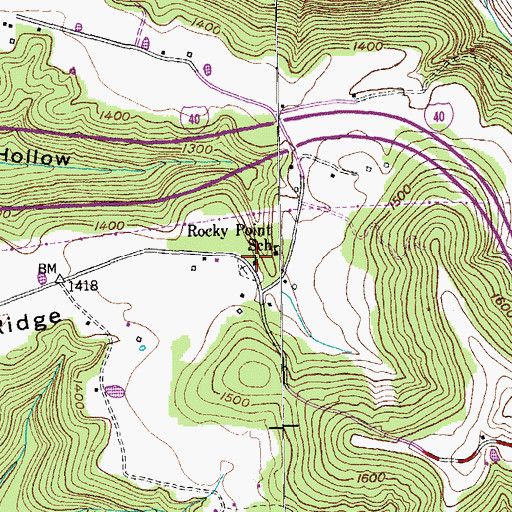 Topographic Map of Rocky Point Baptist Church, TN