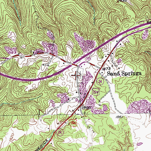 Topographic Map of Sand Springs Baptist Church, TN