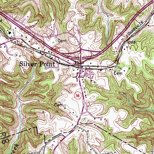 Topographic Map of Silver Point Baptist Church, TN