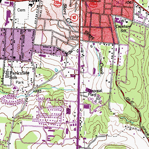 Topographic Map of Towne Plaza Shopping Center, TN