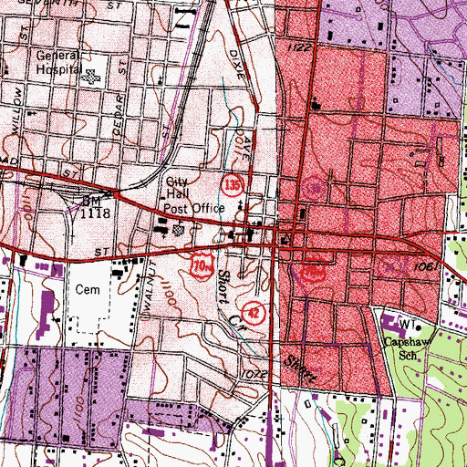 Topographic Map of Central Emmanuel Baptist Church, TN