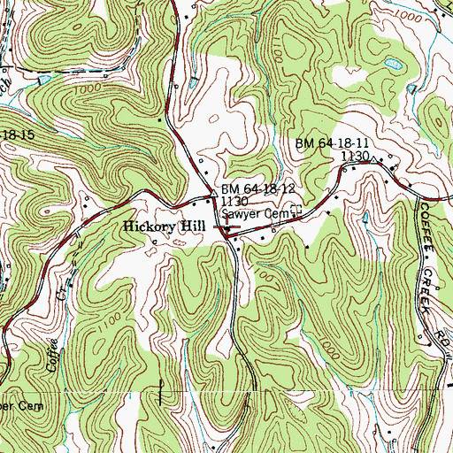 Topographic Map of Hickory Hill Baptist Church, TN